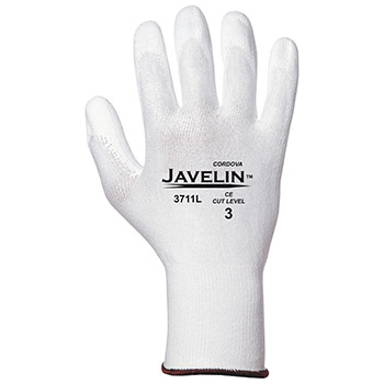 Cordova 3711 Javelin HPPE White Safety Glove, White Polyurethane Palm Coating, 13 Gauge Shell, Machine Washable - Pair