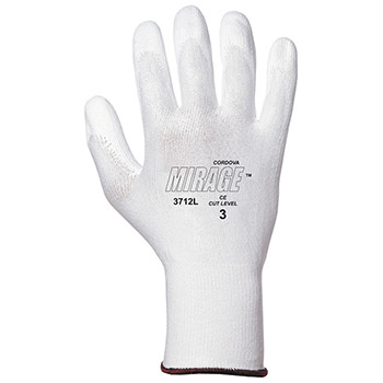Cordova 3712 Mirage HPPE White Safety Glove, White Polyurethane Palm Coating, 13 Gauge Shell, Machine Washable - Pair