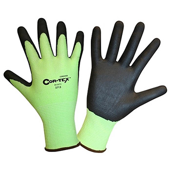 Cordova 3713 Cor-Tex HPPE Safety Glove, Hi-Vis Lime Green Plaited 13 Gauge Shell, Black Foam Nitrile Palm Coating - Pair