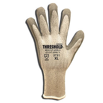 Cordova 3731 Threshold Safety Gloves, 13 Gauge HPPE-Steel-Glass Fiber Shell, Gray Polyurethane Palm Coating - Each