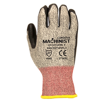 Cordova 3734 Machinist Safety Gloves, 13 Gauge HPPE-Glass Fiber Shell, Black Foam Nitrile Palm Coating - Each