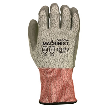 Cordova 3734PU Machinist Safety Gloves, 13 Gauge HPPE-Glass Fiber Shell, Gray Polyurethane Palm Coating - Each