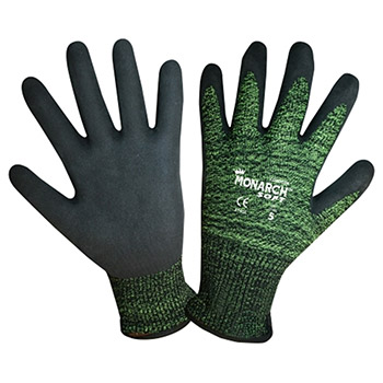 Cordova 3745 Monarch Soft Work Gloves, Soft-Spun Green 13-Gauge Taeki5 Shell, Black Polyurethane Coating - Each