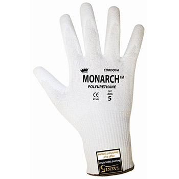 Cordova 3750 Monarch PU White Work Gloves, 13-Gauge Taeki5 White Shell, White Polyurethane Coating - Each