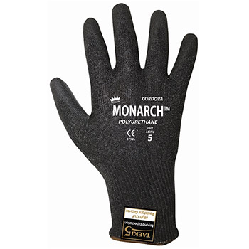 Cordova 3752 Monarch PU Black Work Gloves, 13-Gauge Taeki5 Black Shell, Black Polyurethane Coating - Each
