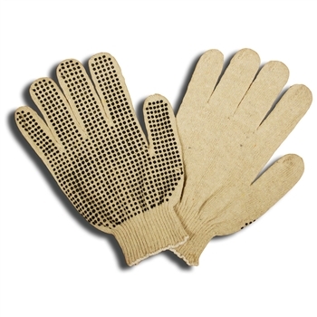 Cordova 3808 Natural Poly-Cotton Glove, 13-Gauge, PVC dots one side, Regular Weight, Machine Knit Size Small - Per Dozen - Item Discontinued Limited Supply