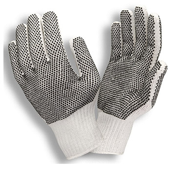 Cordova 3850 Machine Knit Gloves, Two side Black PVC dots, Poly-Cotton, Medium Weight, 7-Gauge, White - Dozen