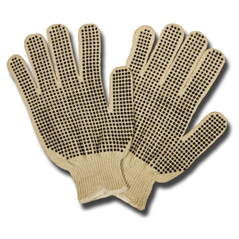 Cordova 3853 Natural Poly-Cotton Glove, Black PVC dots on both sides, 13-gauge, Light Weight, Machine Knit - Dozen