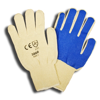 Cordova 3860 100% Cotton Glove Nitrile Palm, Blue Nitrile Coated, 10 Gauge, Machine Knit, Natural Color - Dozen