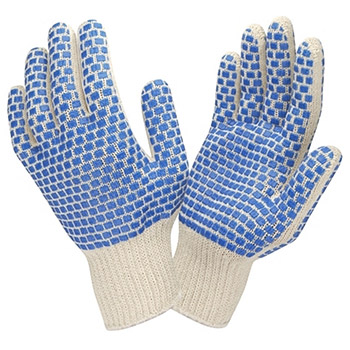 Cordova 3880 Poly-Cotton Glove, Blue PVC Block Pattern Both Sides, 7-Gauge, Natural Color, Medium Weight - Dozen