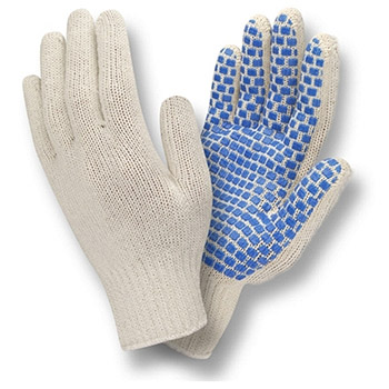 Cordova 3881 Poly-Cotton Glove, PVC Blue Block Pattern one side, 7-Gauge, Natural Color, Medium Weight - Dozen