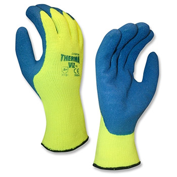 Cordova 3889 Therma-Viz Latex Coated Glove, High Visibility Yellow, Blue Latex Palm and Thumb Coating - Dozen