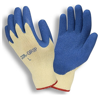 Cordova 3894 Cor-Grip II Latex Coated Glove, Yellow Poly-Cotton Blend, Blue Latex Palm Coating, 10-Gauge - Dozen