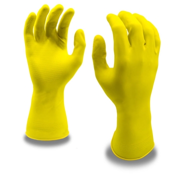 Yellow 4250 Unsupported Flock-Lined Latex Glove, Cotton Flock Lining, 18-mil Palm Thickness, Embossed Grip, Scalloped Cuff, Per Dz