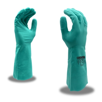 Unsupported Green Nitrile, Premium Unlined, 15 mil, Embossed Grip, 13-Inch Cuff, Per Dz