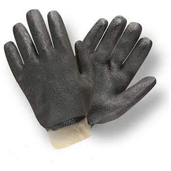 Cordova 5100I Black Double Dipped PVC Gloves, Interlock lining, Etched Finish, Knit Wrist - Dozen