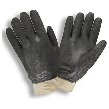 Cordova 5100SI Black Double Dipped PVC Gloves, Interlock lining, Sandpaper Finish, Knit Wrist - Dozen