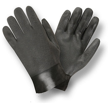 Cordova 5110SJ Black Double Dipped PVC Gloves, 10" Length, Jersey cotton lining, Sandpaper Finish - Dozen