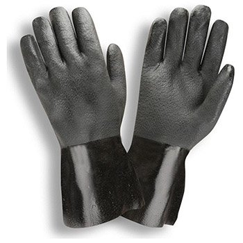 Cordova 5112J Black Double-Dipped PVC glove, 12" Length, Jersey Lined, Etched Grip - Dozen