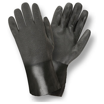 Cordova 5112SI Black Double Dipped PVC Gloves, 12" Length Cuff, Interlock lining, Sandpaper Finish, - Dozen