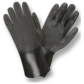 Cordova 5112SJ Black Double-Dipped PVC glove, 12" Length, Sandpaper Grip, Jersey Lined - Dozen