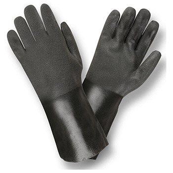 Cordova 5114SI Black Double Dipped PVC Gloves, 14" Length, Interlock lining, Sandpaper Finish, Knit Wrist - Dozen