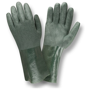 Cordova 5212J Green Double Dipped PVC glove, 12" Length, Etched Grip, Jersey Lined - Dozen