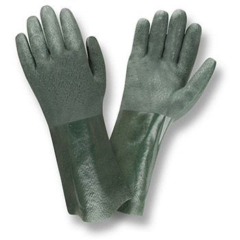 Cordova 5214J Green Double Dipped PVC glove, 14" Length, Etched Grip, Jersey Lined - Dozen