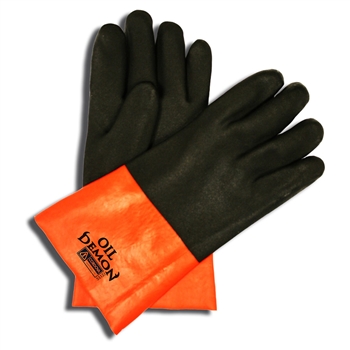 Cordova 5312J Oil Demon Double Dipped Glove, Orange/Black PVC Coated, Sandpaper Grip, 12" Length - Dozen