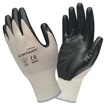 Cordova 6890G Cor-Touch Nitrile Dipped Glove, 13-Gauge Gray Nylon Shell, Black Flat Acrylo-Nitrile Palm Coating - Dozen