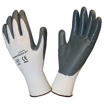 Cordova 6892 Cor-Touch II, 13-Gauge White Polyester Glove, Gray Flat Acrylo-Nitrile Palm Coating - Dozen