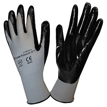 Cordova 6894 Cor-Touch II, 13-Gauge Gray Polyester Glove, Black Flat Acrylo-Nitrile Palm Coating - Dozen