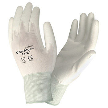 Cordova 6895 Cor-Touch Lite Glove, White Nylon Shell, White PU Palm Coating, 15-Gauge Machine Knit - Dozen
