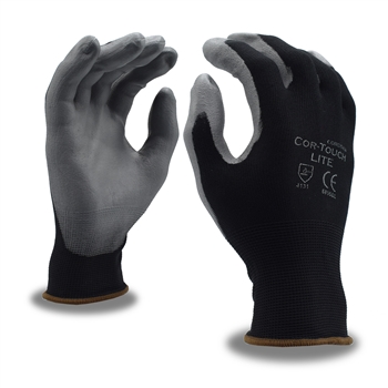 Cordova 6895B Cor-Touch Lite Glove, Black Nylon shell, Gray PU Palm Coating, 15-Gauge Machine Knit - Dozen