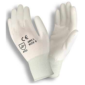 Cordova 6895C Standard White Nylon Glove, White PU Palm Coating, 13-Gauge Machine Knit - Dozen