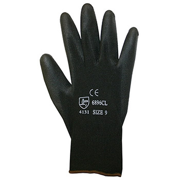 Cordova 6896C Standard Black Nylon Glove, Black PU Palm Coating, 13-Gauge Machine Knit - Dozen