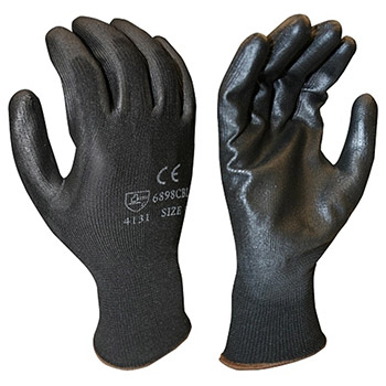 Cordova 6898CB Standard Polyester Glove, Black PU Palm Coating, 13-Gauge Black Polyester Shell - Dozen