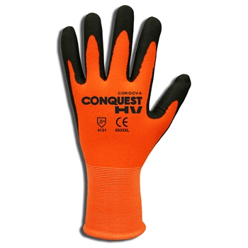 Cordova 6935 Conquest HV Premium Glove, 13-Gauge High Vis Orange Nylon/Spandex Shell - Dozen