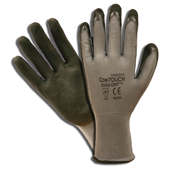 Cordova 6993 Cor-Touch SandGrip Nylon Glove, 13-Gauge Gray Nylon Shell, Black Nitrile Palm Coating - Dozen