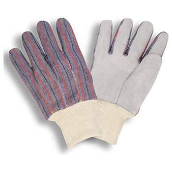 Cordova 7120 Shoulder Split Leather Glove, Cowhide Leather Palm, Clute Pattern, Striped Canvas Back, Knit Wrist - Dozen