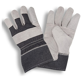 Cordova 7220 Economy Shoulder Leather Glove, Striped Denim Back, Patch Palm Construction, Denim Safety Cuff - Dozen