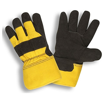Cordova 7410 Split Cowhide Pile Lined Glove, 2.5" Rubberized Safety Cuff, Gunn Pattern, Black Leather Palm - Dozen