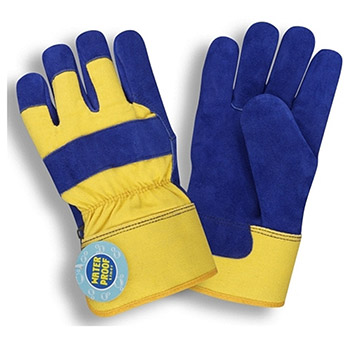 Cordova 7465 Blue Side Split Leather Glove, Yellow Canvas Back, Thinsulate/Waterproof Lining, Gunn Pattern - Dozen