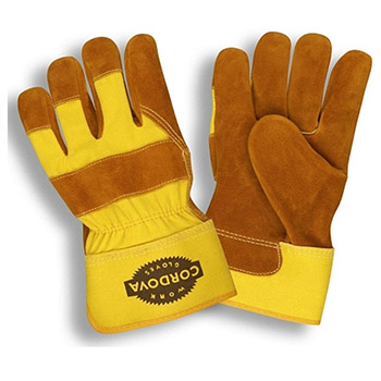 Cordova 7480 Side Split Leather Glove, Russet Color, Yellow Canvas Back, 2.5" Rubberized Safety Cuff - Dozen