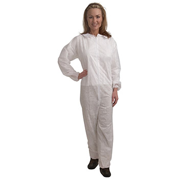 Cordova CO55 Heavy Weight White Polypropylene Coverall Collar With Zip Front Elastic Wrists And Ankles - 1 Case