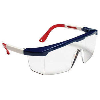 Cordova EJNWR10S Retriever Safety Glasses, Red, White and Blue Frame, Clear Lens, Integrated Side Shields, Per Dz