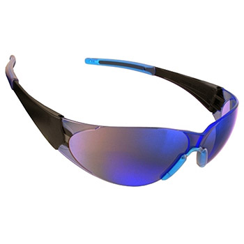 Cordova ENB60S Doberman Blue Safety Glasses, Blue Mirror Lens, Black Frame, Blue Gel Nose and Temples, Per Dz