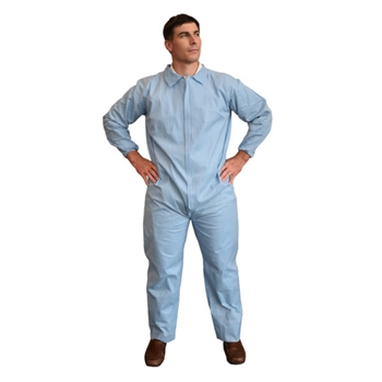 Cordova FRC150 DEFENDER Microporous Flame Resistant (FR) Disposable Coverall, Serged Seams, Zipper Front, Blue Elastic Wrists And Back - 1 Case