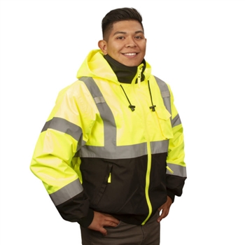 Cordova J201 Reptyle Class 3 Bomber Jacket, PU Coated Lime Polyester Shell, Removable Fleece Lining - Each