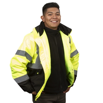 Cordova J301 Reptyle Class 3 Bomber Jacket, 3 in 1, PU Coated Polyester Shell, Zip Out Fleece Jacket, Detachable Hood, Black Front and Frearms, Elastic Waist, Velcro Wrist - Each